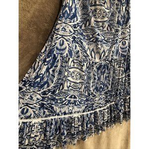 1X Plus Maxi Skirt Blue White Full Long Norse Style #394